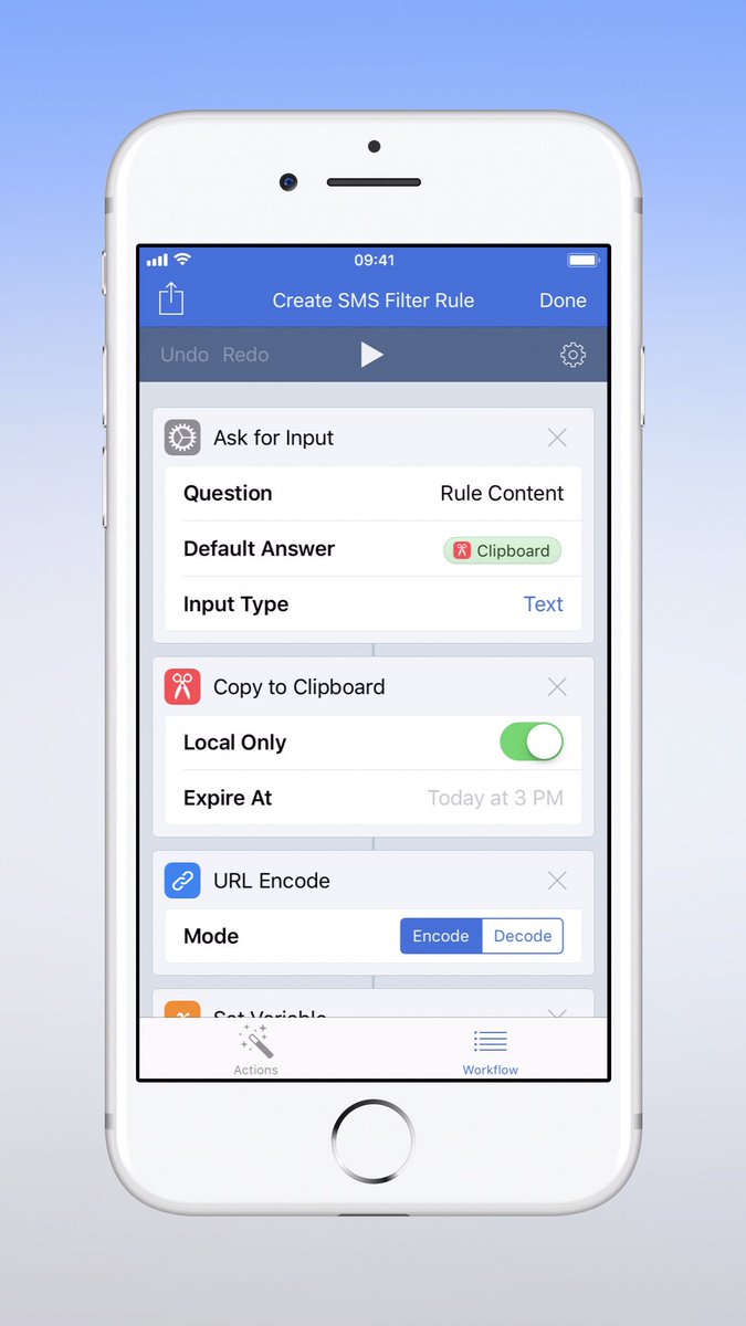messagefilter's tweet image. Workflow for add SMS filter rules, supports regular expression. Workflow:workflow.is/workflows/7ea0… 
MessageFilter app:itunes.apple.com/app/id12628987…