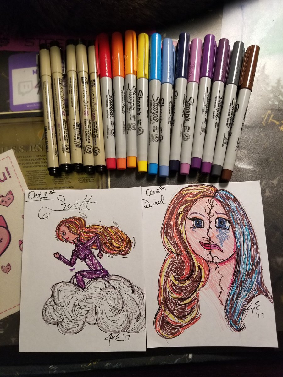 JunieVonEsch's tweet photo. Had to catch up so 1st day &amp; 2ed day of Inktober! #INKTOBER17 #creativecasters #SupportSmallStreamers https://t.co/MmdwRC2Gb5