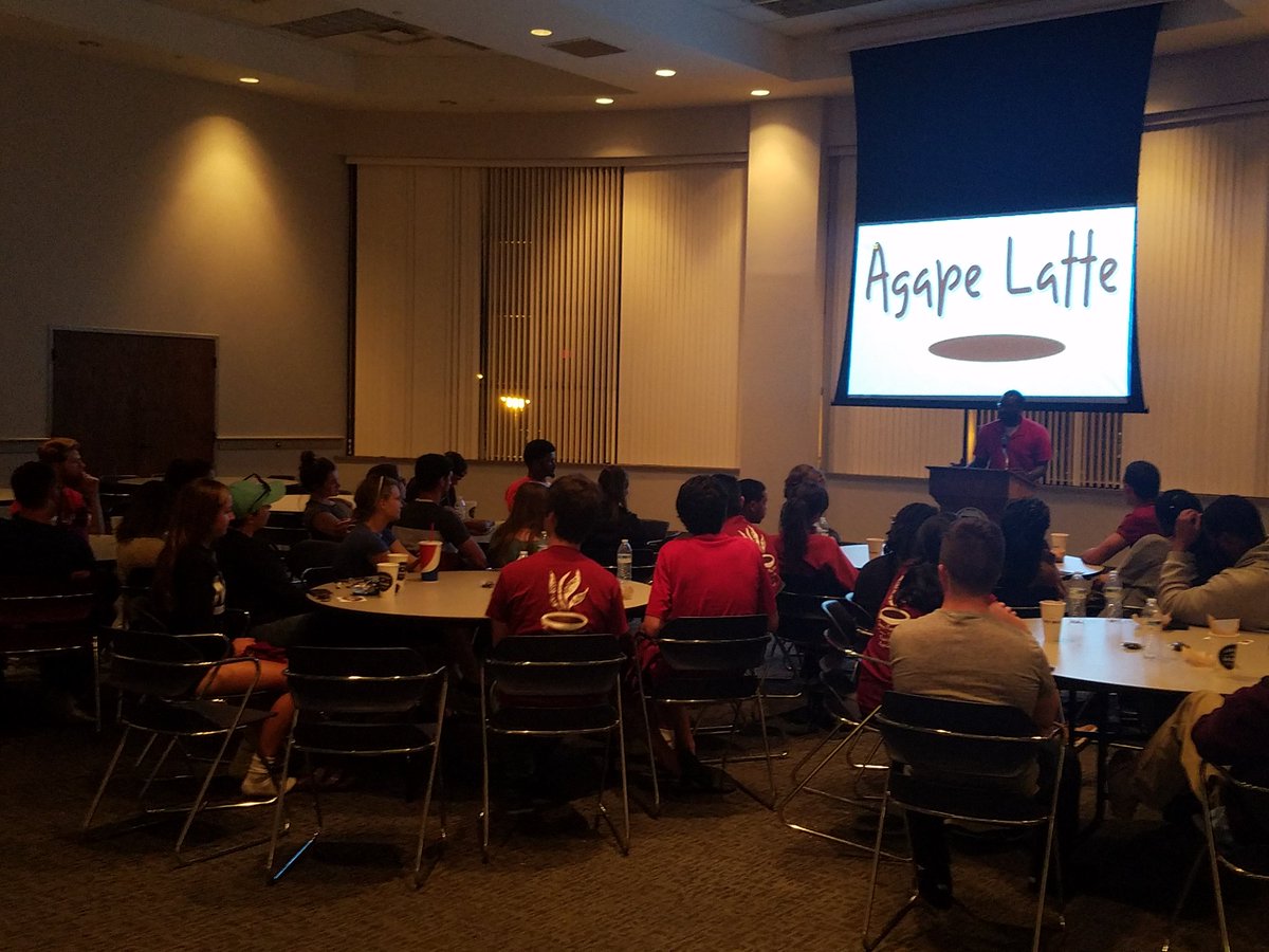 Saints_Ministry's tweet photo. The biggest crowd so far for any TMC Agape Latte: our very own, Antwone Cameron, Assistant Dean of Students https://t.co/ZOMb4Tn7Ih