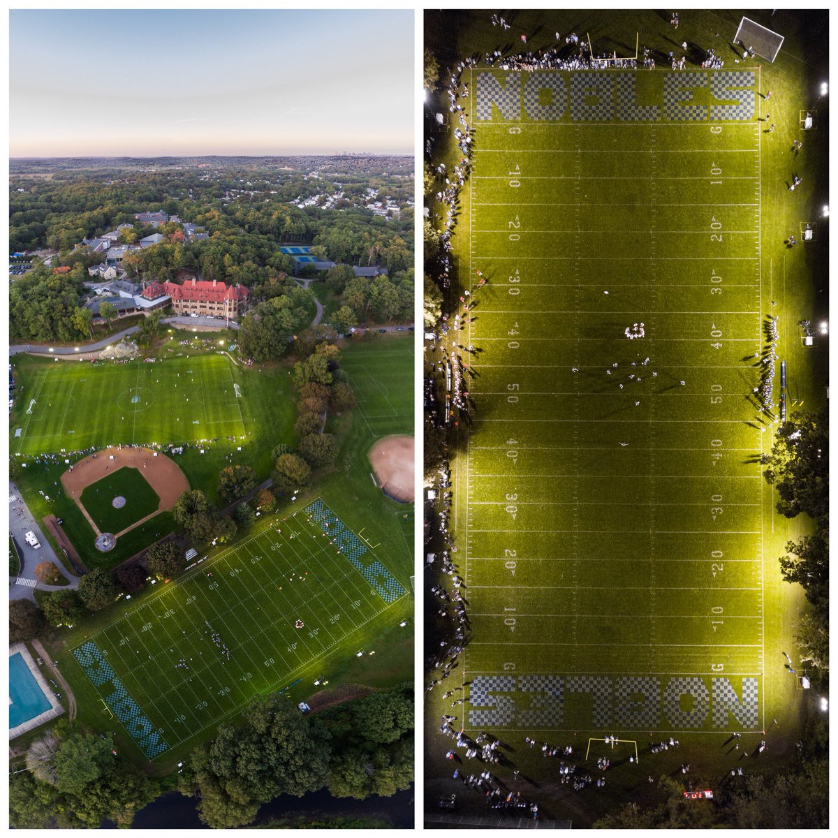 JustCoachMur's tweet photo. Great shot of the @Noble_Greenough campus and football field at night! #firstclass #wehavea🏰 https://t.co/hSod0VmpUF