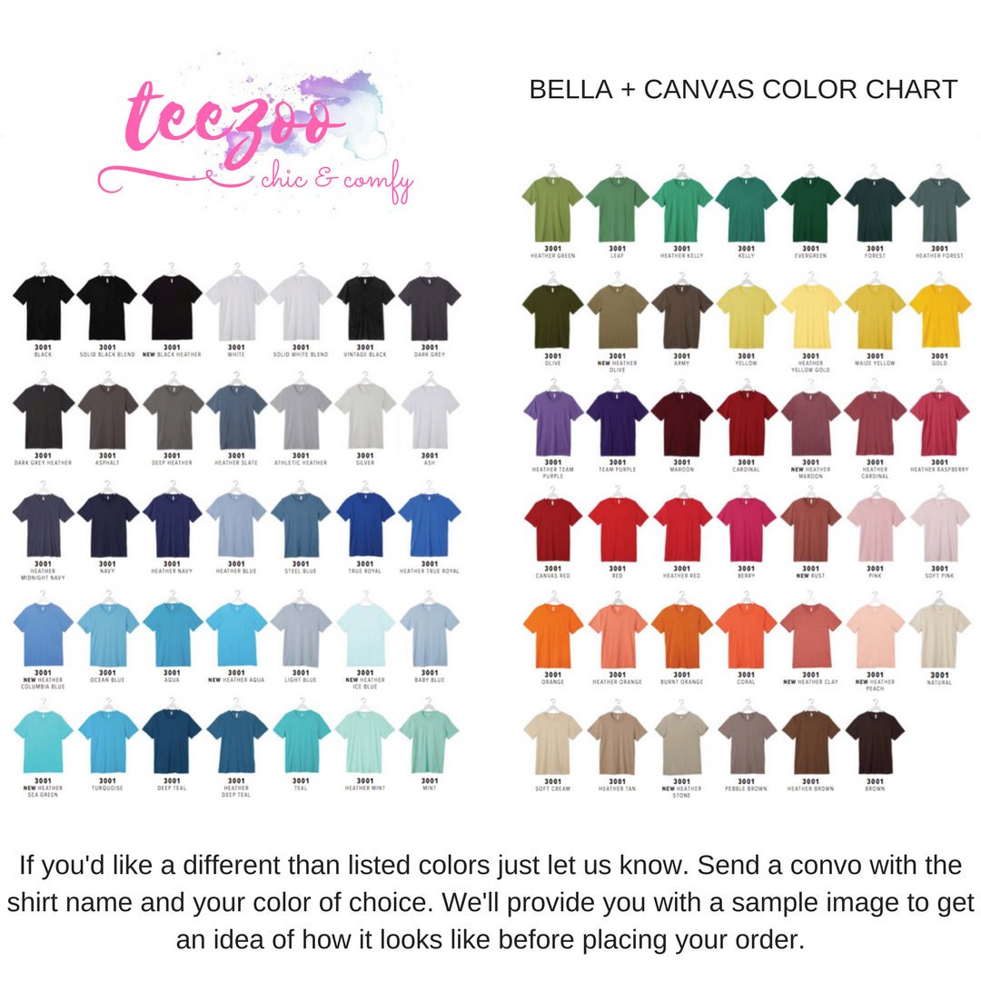 Bella Canvas Unisex T Shirt Color Chart