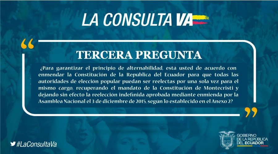 Presidencia_Ec's tweet image. “La tercera pregunta se refiere a la reelección indefinida”, @Lenin Moreno #LaConsultaVa