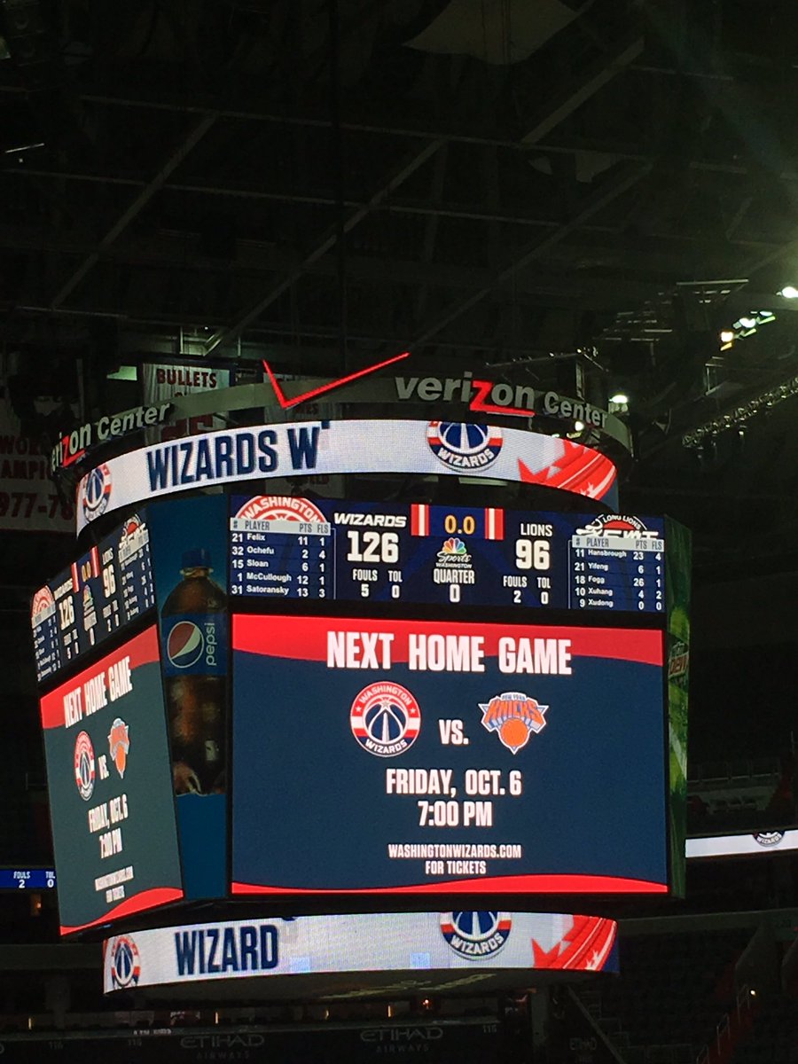 WizardsXTRA's tweet photo. Notice anything peculiar about the branded logo labeled "Verizon Center" on top of the #Cap1Arena's Jumbotron? https://t.co/gDkZe24Jaj