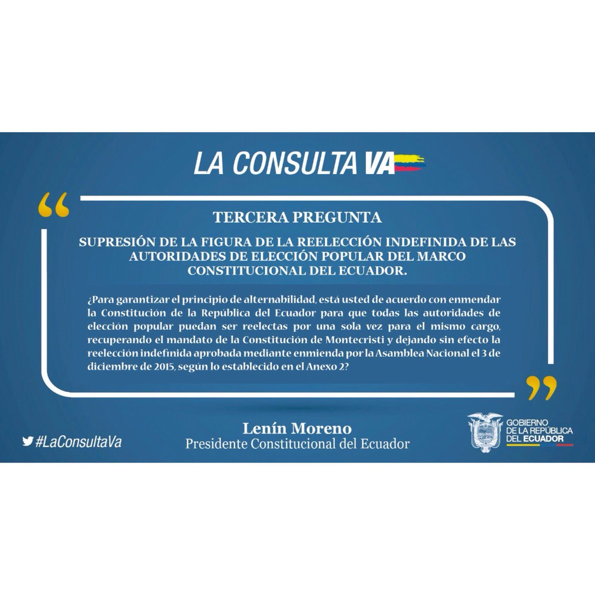 diariocorreoec's tweet photo. ATENCIÓN: Estas son las siete preguntas que @Lenin planteará en la #ConsultaPopularEC 1/2 https://t.co/NsI9hS6a9v