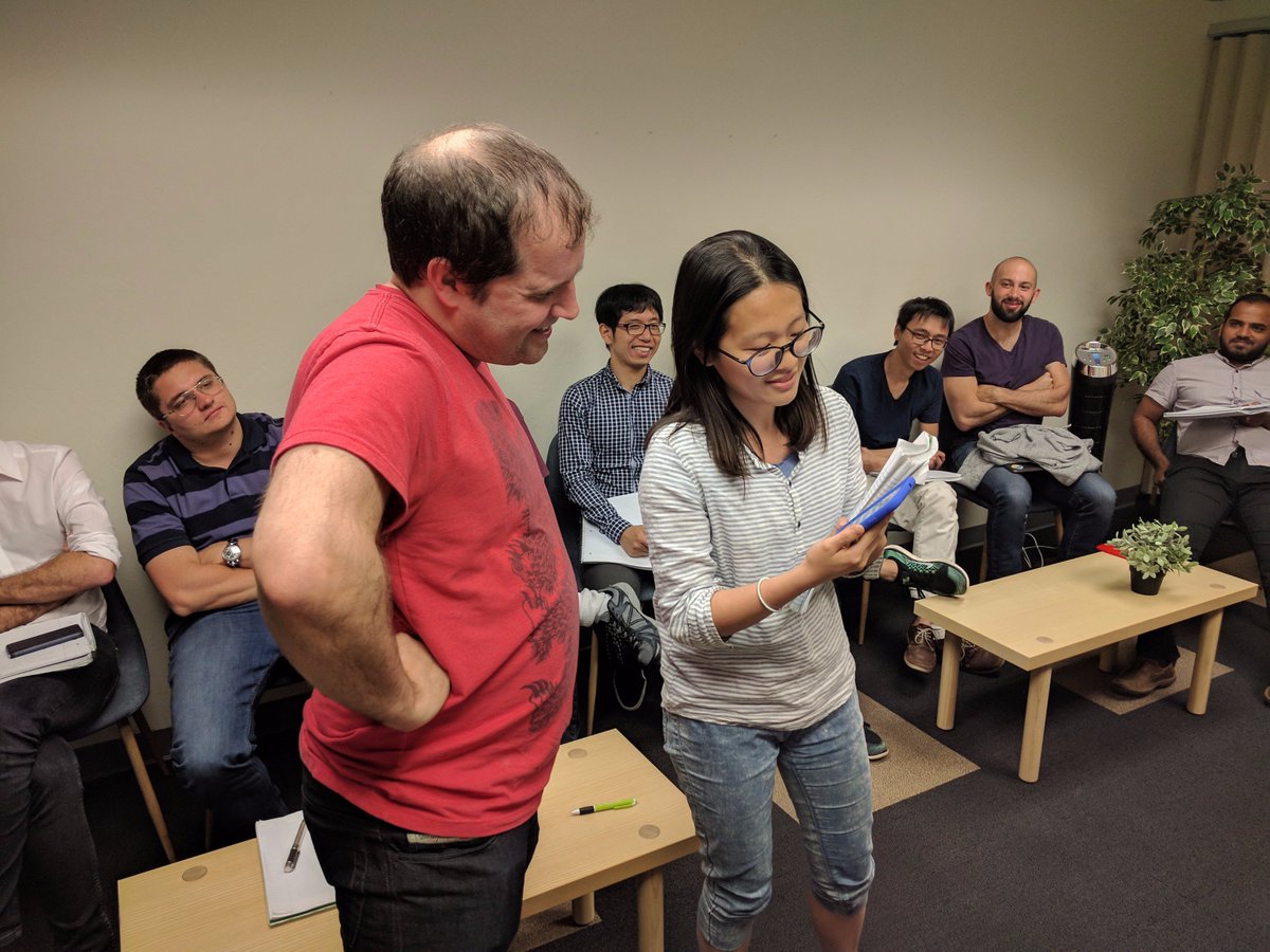Insight AI Fellow <a href="/chiachun28/">JJ Fu</a> demos her #edgecomputing project using WaveNet on <a href="/Android/">Android</a> to <a href="/TensorFlow/">TensorFlow</a> Mobile Tech Lead <a href="/petewarden/">Pete Warden</a>