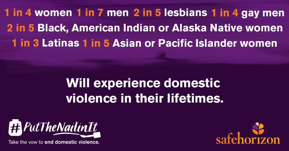 SafeHorizon's tweet photo. Retweet if you agree: domestic violence can happen to anyone. It's NEVER the victim's fault! #PutTheNailinIt https://t.co/CPZ1CbeEWw https://t.co/lp9kDmogRl