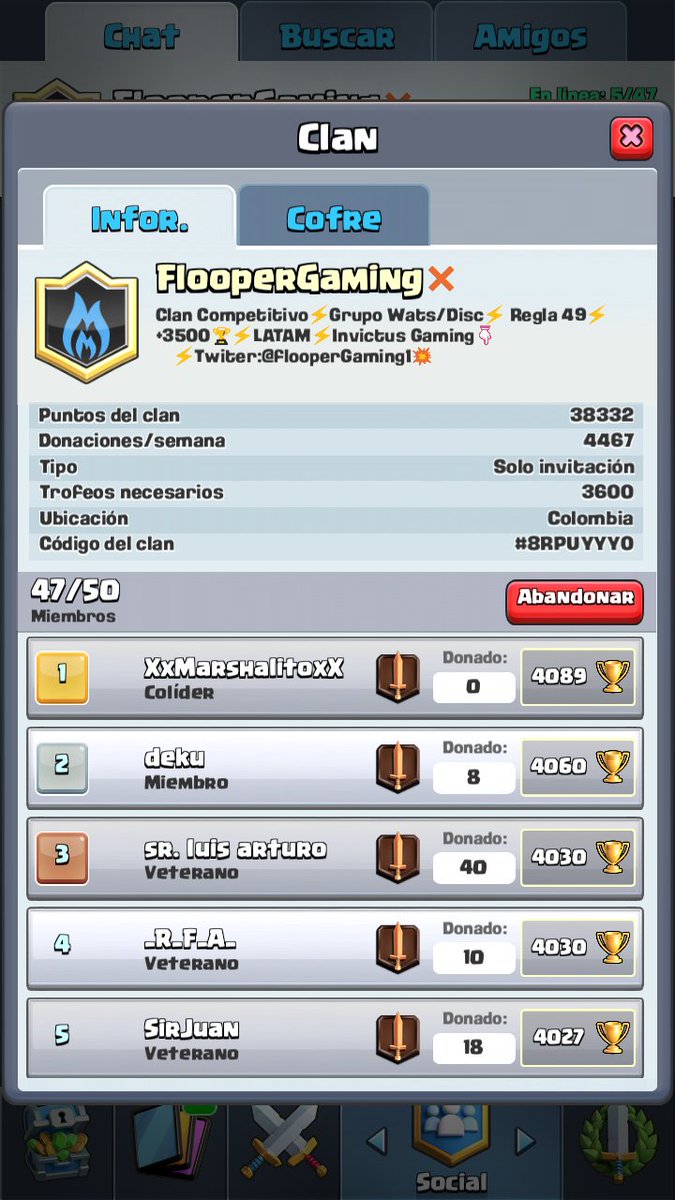 FlooperGaming1's tweet photo. Hay 3 Cupos En El Clan Muevanse Si Quieren entrar 
@marshallcmps @Darkmaster_cr @KMX_FOX @LigaSparky @Acn__Official @Allegro2017 https://t.co/cNTemmS3GG