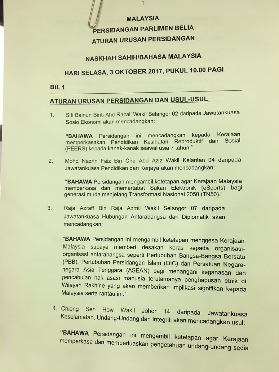 rkiandee's tweet photo. Antara Usul2 Persidangan Parlimen Belia sidang II 2017 https://t.co/1prPF7akFe