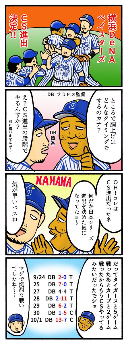 スポマ スポーツ漫画 イラストサービス 完全燃笑 プロ野球更新です 強敵との連戦でcs進出決定 完プロ過去作コチラ T Co Ecrnyvtyf8 横浜denaベイスターズ ラミレス監督 筒香嘉智