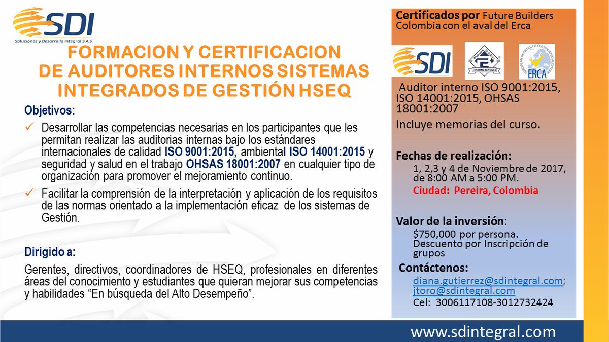 SolucionesSdi's tweet photo. #Pereira ; #calidad; #iso9001; #iso14001 https://t.co/V2d7HyG7Vg