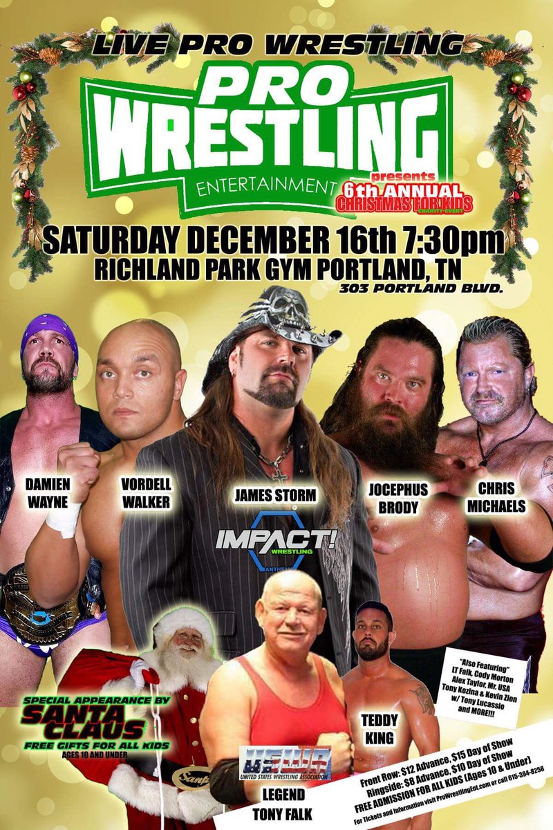 ProWrestlingEnt's tweet image. 6th Annual Christmas for Kids Charity Event featuring @JamesStormBrand coming to #Portland, #Tennessee. #WRESTLING #Nashville #wwe #roh #TNA