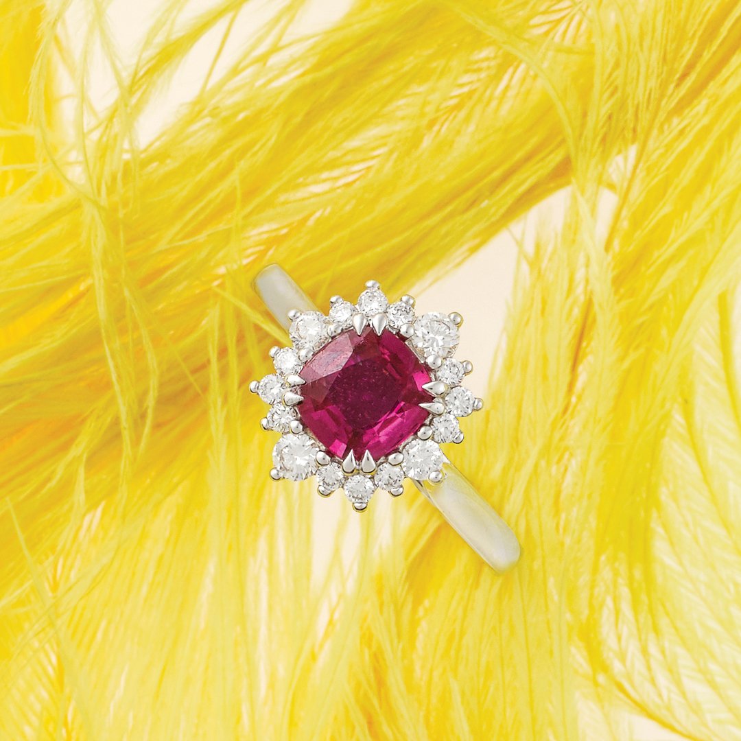 For those with a love of coloured gems, our stunning Ruby and Diamond Cluster Ring is a perfect choice.