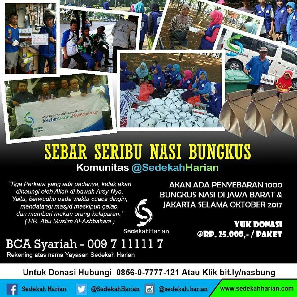 Kita mau ada Aksi #SebarSeribuNasiBungkus nih, Ikutan Jadi Donatur atau Relawan? Klik bit.ly/nasbung Satu Paket Cuma 25K