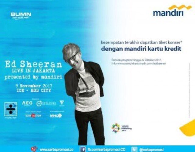 AmaliaZD's tweet photo. Hallo fellas! Get 2 free tickets from Ed Sheeran concert! Let's join us @bankmandiri . Transaksi apapun? Mandiri saja~ #mandirikonser 🎉💕 https://t.co/TqvwvBRI00