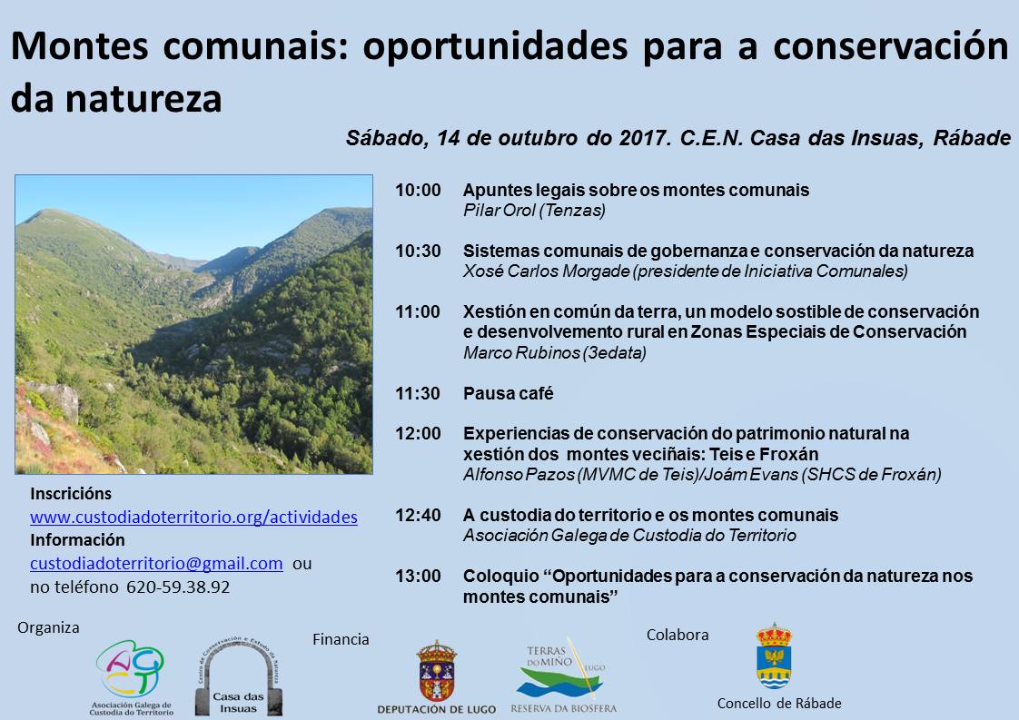 #Xornada Montes comunais: oportunidades para a conservación da natureza Sábado 14 outubro custodiadoterritorio.org/actividades #CustodiadoTerritorio