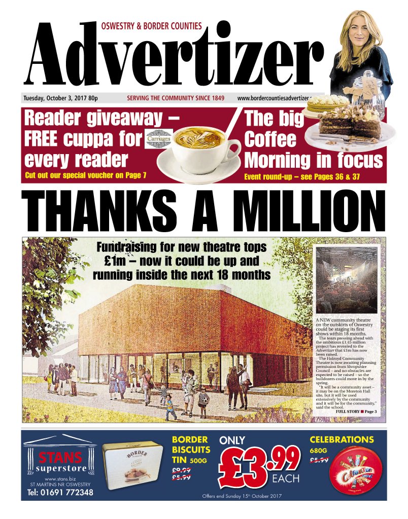 advertizer's tweet photo. FRONT PAGE: Your latest Advertizer is out now, priced 80p. #ShropLL https://t.co/ch5un0GFe1