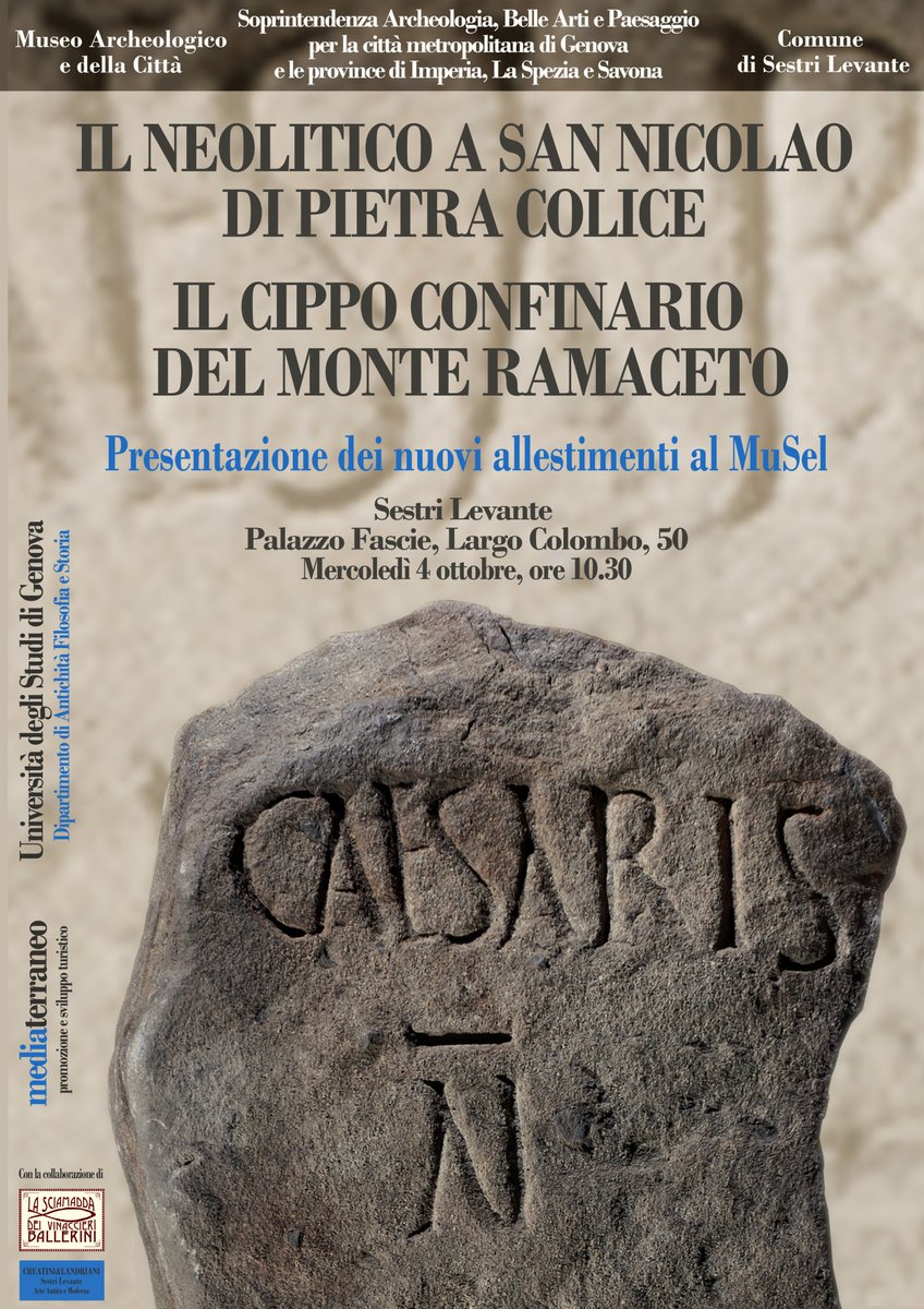 archeoliguria's tweet photo. 👁‍🗨 Domani 10:30 | @MuselSestriLev | Presentazione dei nuovi allestimenti del #Museo | Cippo del #Ramaceto e il #Neolitico di San Nicolao https://t.co/y3AIMADhyl