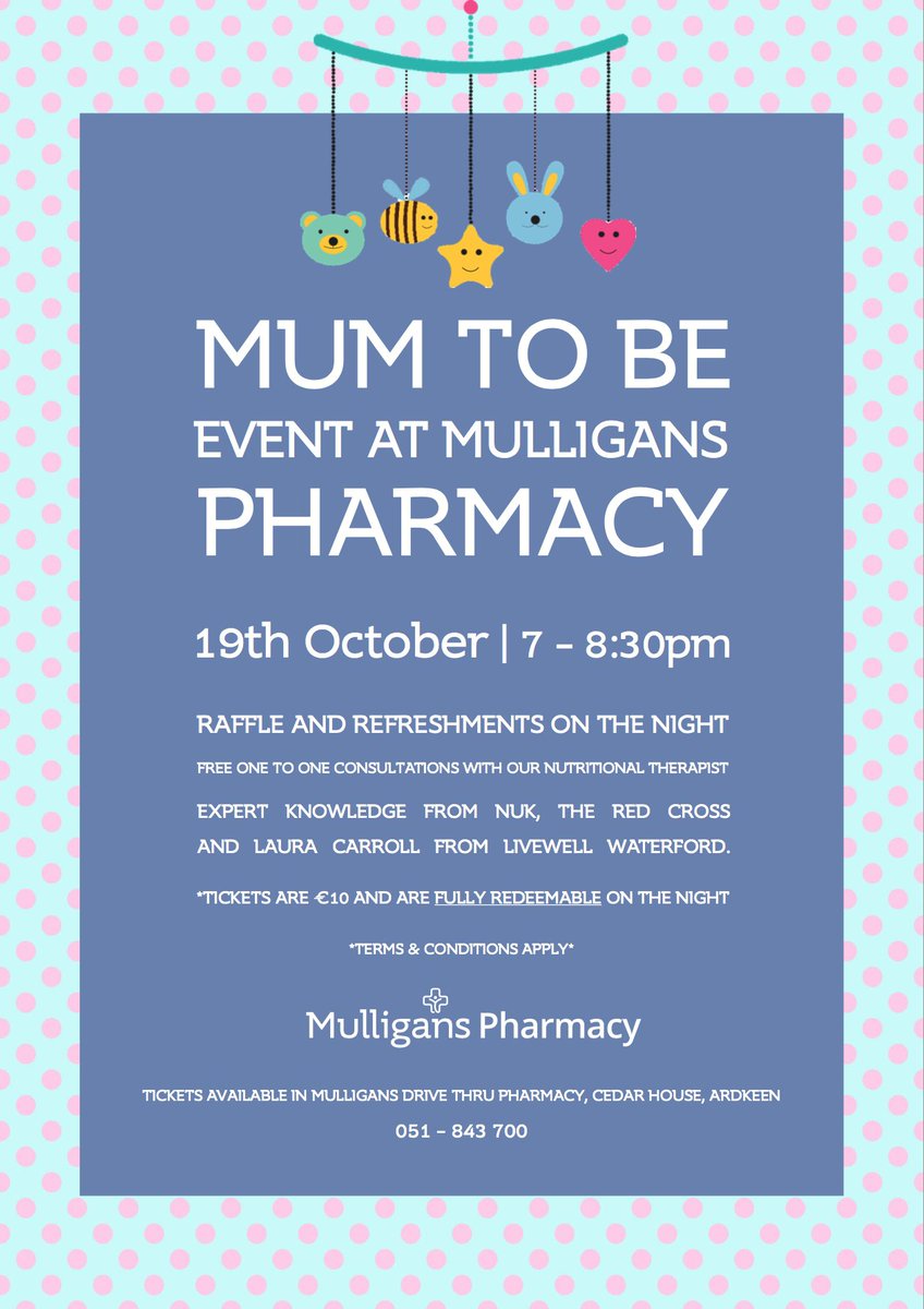mulliganchemist's tweet image. Have you gotten your ticket for our upcoming #MumToBe event on Oct. 19th? We have talks from @LauraLiveWell @NUKIreland #TheRedCross!