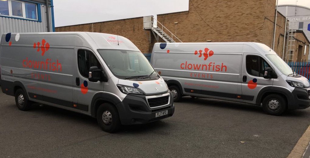 ClownfishEvents's tweet photo. The first 2 of our fleet to be rebranded - we are so excited for the rest to be completed! ππ Β #TheFishisBack #eventprofs #London https://t.co/AIs8Z7B4Vk