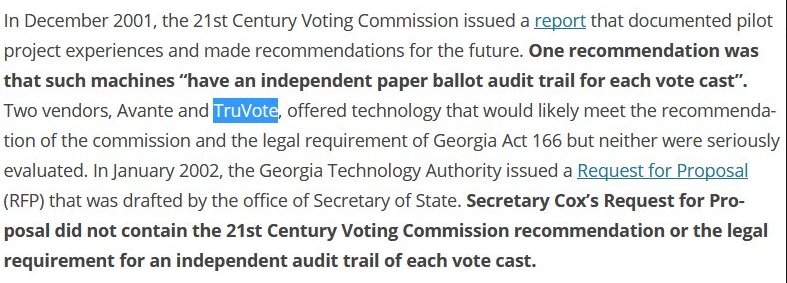 2. But there were TWO vendors that had EVMs w/ PAPER audit trails in 2001 (GA chose Diebold PAPERLESS EVMs in 02)  https://voterga.org/history/ 