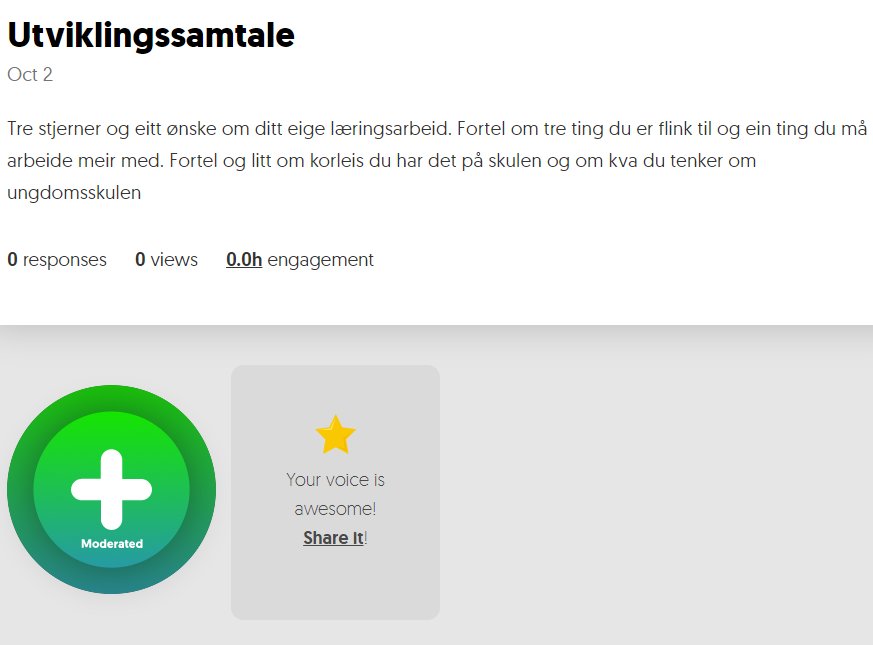 DiggLaering's tweet photo. Elevane brukar #Flipgrid til å evaluere eige læringsarbeid. Skal bli brukt i samtalen med foreldra seinare #flipgridfever #selfassessment https://t.co/A1obkgRu30