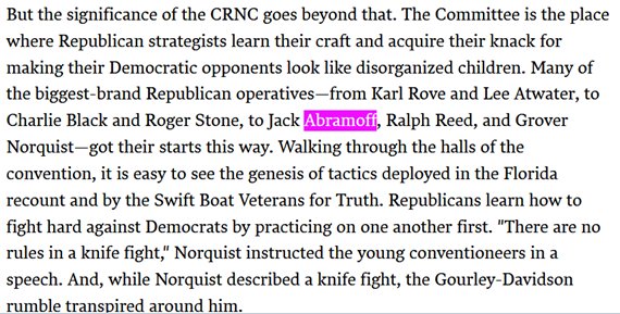 17. Rove, Reed, & Abramoff were in “College Republicans,” which likens politics 2 a "knife fight" w/ "no rules"  https://newrepublic.com/article/61560/swimming-sharks