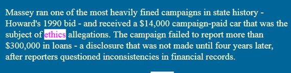 21. Massey, a “conservative democrat,” had once managed one of the most heavily fined campaigns in Georgia history.  http://savannahnow.com/features/democracy98/candidates/lewismassey.html