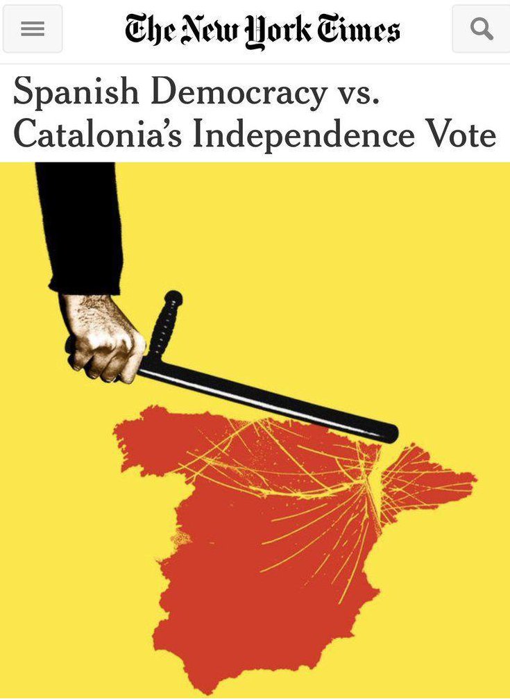 ierrejon's tweet photo. Los conflictos políticos se solucionan con acuerdo, diálogo y democracia. Mientras tanto, así nos ven desde fuera: viñeta del New York Times https://t.co/8HhBDkGvHh