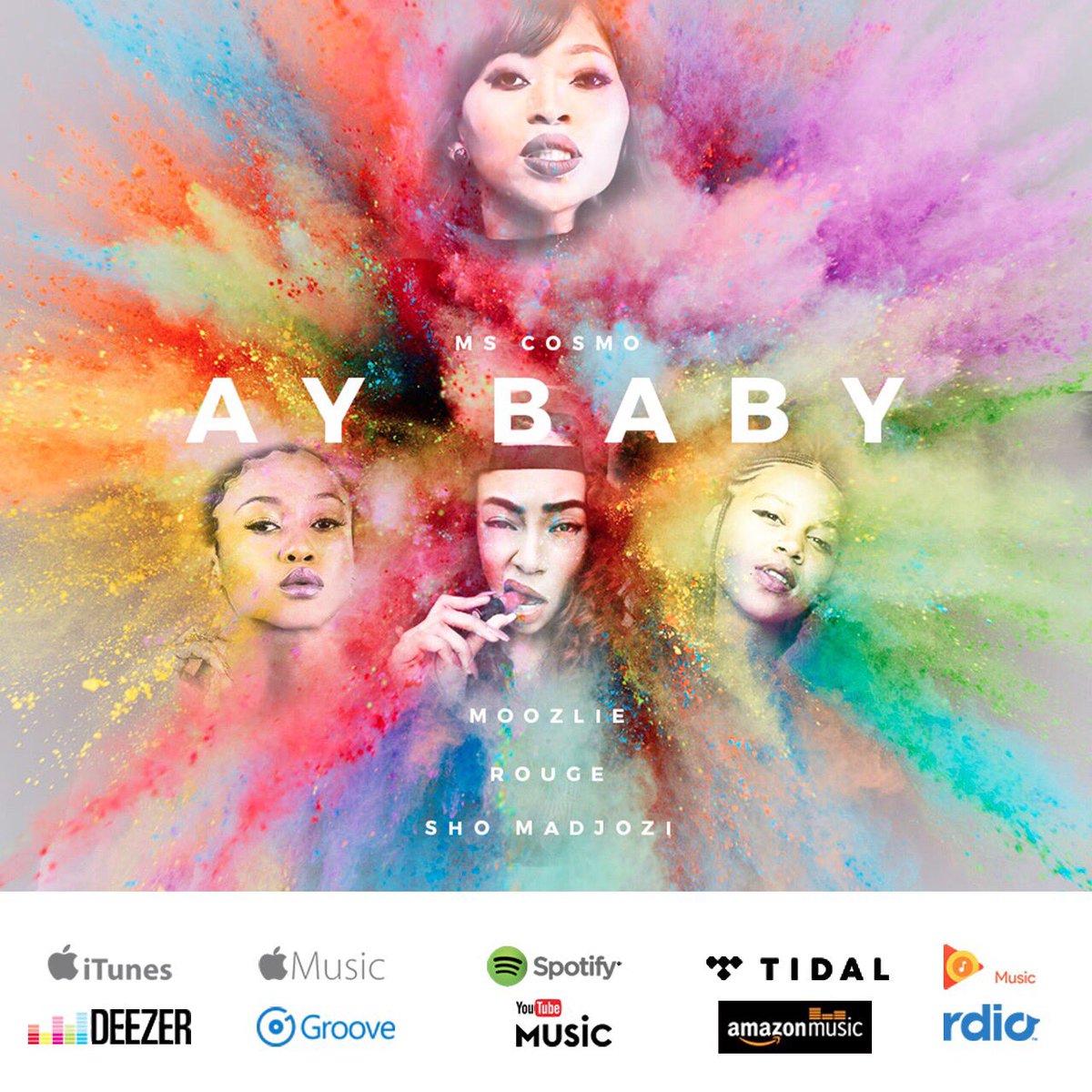 MsCosmoSA's tweet photo. BUY my single AY BABY feat. @Rouge_Rapper @NoMoozlie &amp; @ShoMadjozi available on all digital stores 🚀🚀🚀 

https://t.co/2FbGTGzpXz https://t.co/597HllMtPt