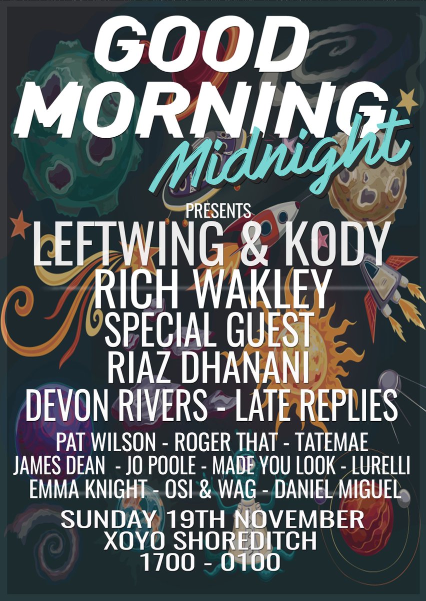 Full Line up for our party at XOYO is looking very nice limited £5 Early Bird tkts are available on RA
buff.ly/2fIZQ1S