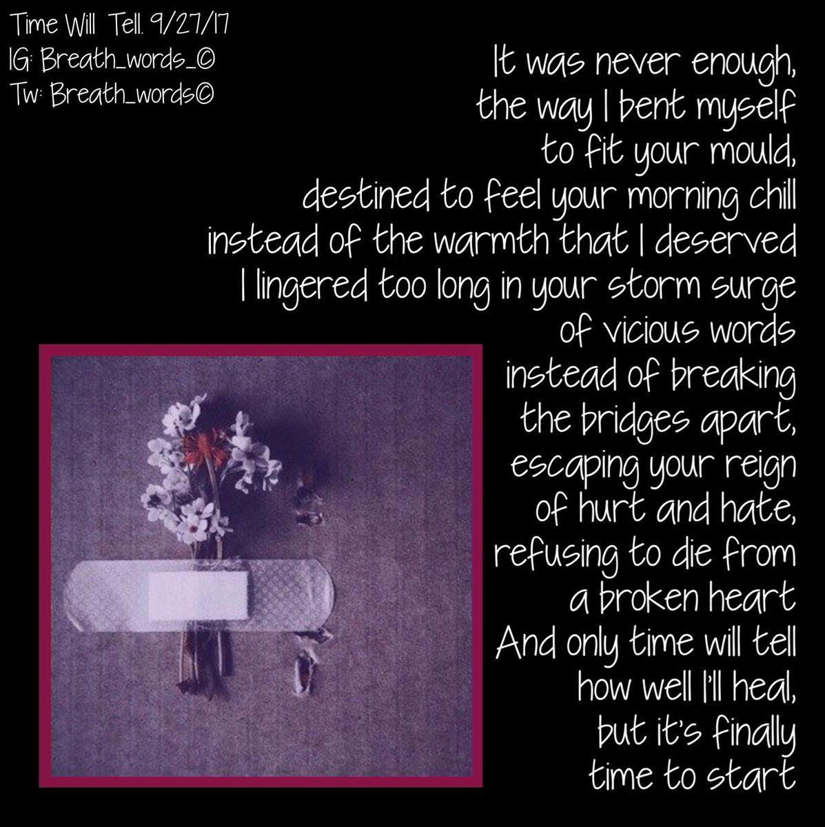 breathwords's tweet photo. Time Will Tell.
#madVerse
#septemberfalls #vibesofsept #cmsept #septpoetry https://t.co/KeKjXkQlJD