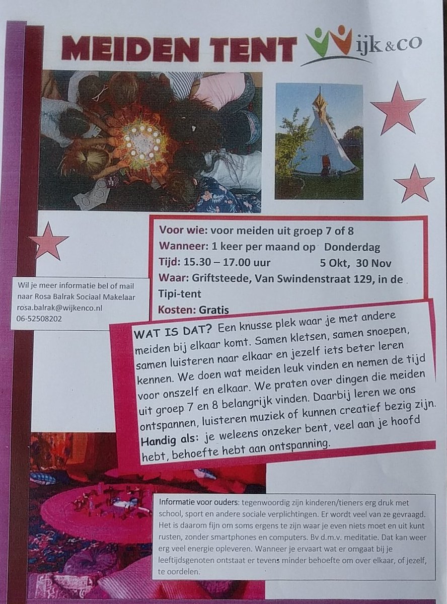 RosaDock's tweet photo. 5 oktober #meiden club in de #tipi 15.30-17.00  #gratisactiviteiten​ #griftsteede door @WijkEnCoRosa https://t.co/FxIJqTvsvN