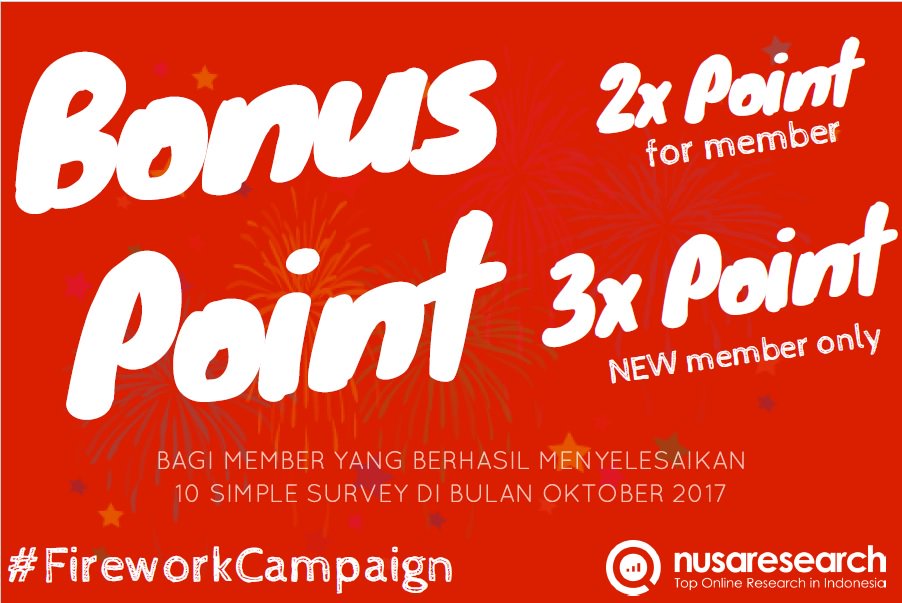 Nusaresearch's tweet photo. Mau poin mu dikalikan 2x BAHKAN 3x?? caranya gampang, yuk ikutan #FireworkCampaign ini #nusaresearch #nusaCampaign https://t.co/9YwPAh494m https://t.co/rUHOALN9rN