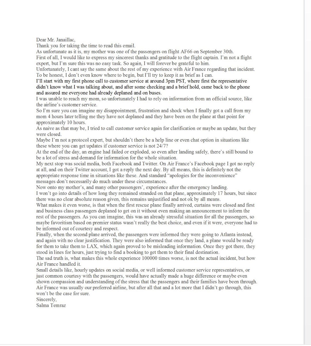 temraz_salma's tweet photo. Dear Mr. @Jmjanaillac , here’s my letter to you regarding #AF66 , sorry didn’t get access to DM. @AFnewsroom @airfrance #AirFrance https://t.co/LEWnHRYaS0