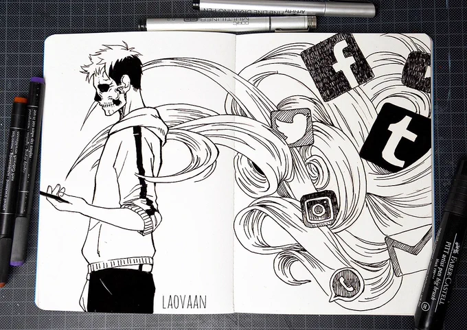 #inktober2017day2  :) the topic was "divided", it's not to meant to be commentary about social media,just had fun drawing it #inktober2017 
