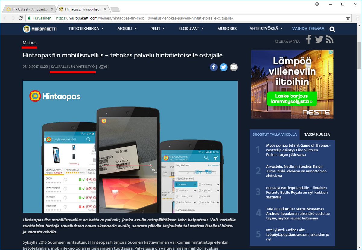 sampsa_kurri's tweet photo. Muistatteko kun @ampparit hylkäsi @iotechfi lähteeksi tulkiten sisältölinjan epämääräinen ja sisältömarkkinoinniksi 😂 #ampparitgate https://t.co/w49Qu297Jj