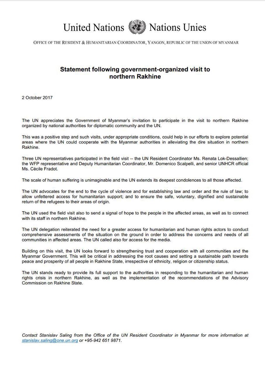 United Nations appreciate #Myanmar Government for the field trip to #Rakhine State.