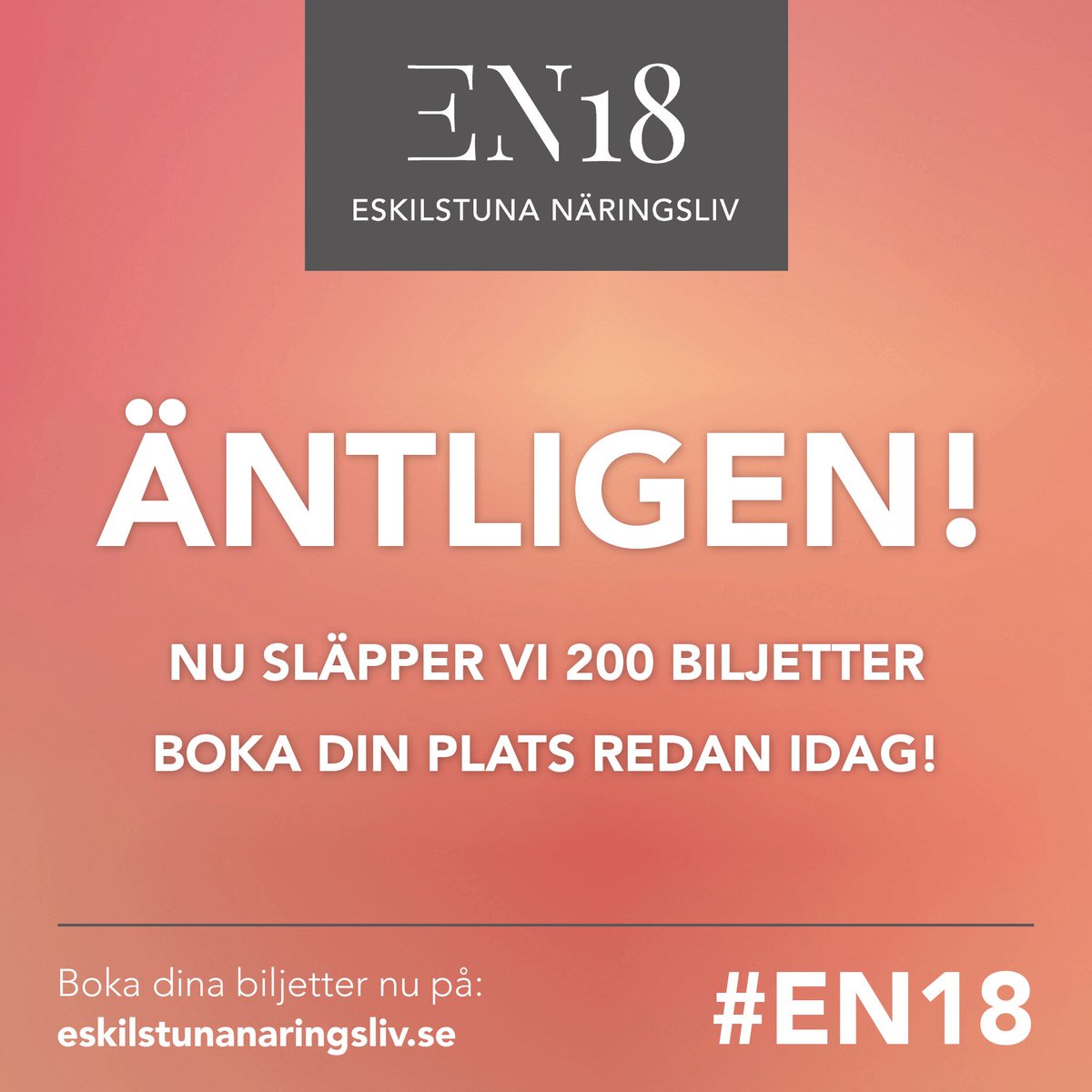 15 februari 2018 är det dags! Nu är bokningen öppen på eskilstunanaringsliv.se så passa på innan biljetterna tar slut! Varmt välkommen #EN18