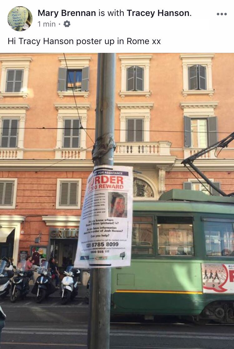 JoshHansonTrust's tweet image. Posters up in Rome 🇮🇹 thank you for your support ❤️🙏🏻 #justiceforjoshhanson #whereisshaneobrien #MostWanted #reward #20k #Rome #Italy