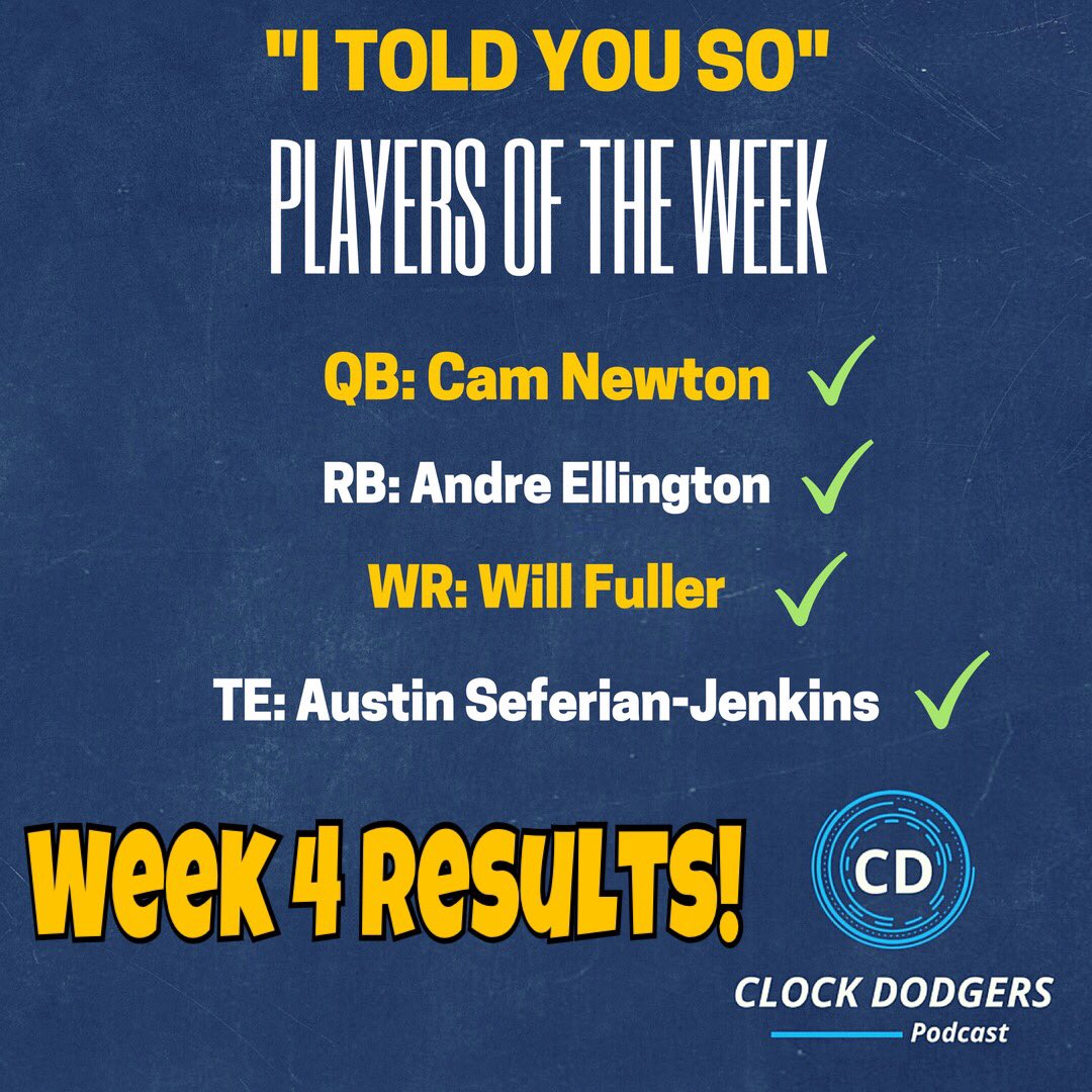 ClockDodgers's tweet photo. #ClockDodgers "I Told You So" Players of Week 4. ASJ was average but not bad for a waiver/bold move. Let's see if Week 5 can stay hot! https://t.co/SP5v03QfwD