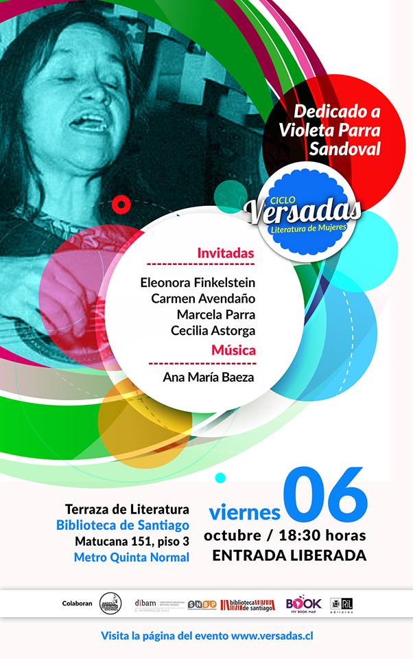 versadasciclo's tweet photo. Este Viernes 06 de Octubre a las 18:30 hrs en la @BibliotecadStgo. Versadas realiza un homenaje a #VioletaParra100 @UrbanoPanorama https://t.co/cMdVCE5Pgq