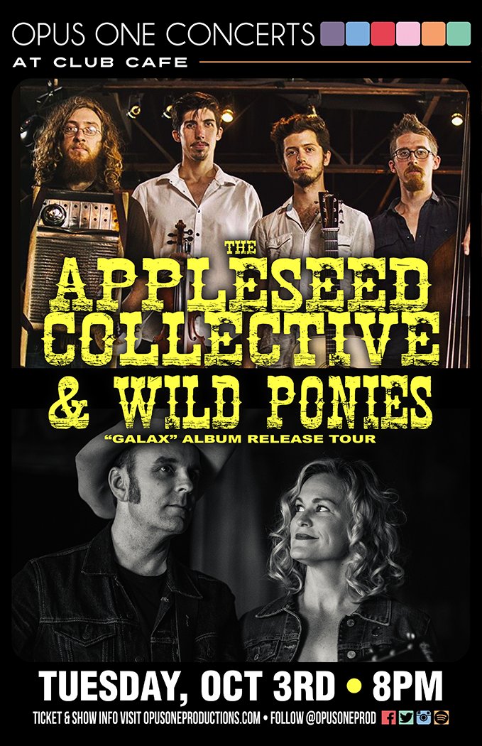 TONIGHT! <a href="/ClubCafeLive/">Club Cafe</a>: <a href="/theappleseedco/">Appleseed Collective</a> / <a href="/wildponiesmusic/">Wild Ponies</a> w/ James Fornear! $12, Doors 7PM, Tix: bit.ly/1003appleseedp…