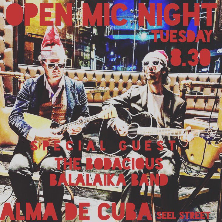 RachelT0m0's tweet photo. It's OPEN MIC NIGHT @almadecuba live music from 8.30 with special guests! FREE entry and FREE drink for everyone who gets up! #Liverpool 🔥 https://t.co/FRKC1Ijx7g