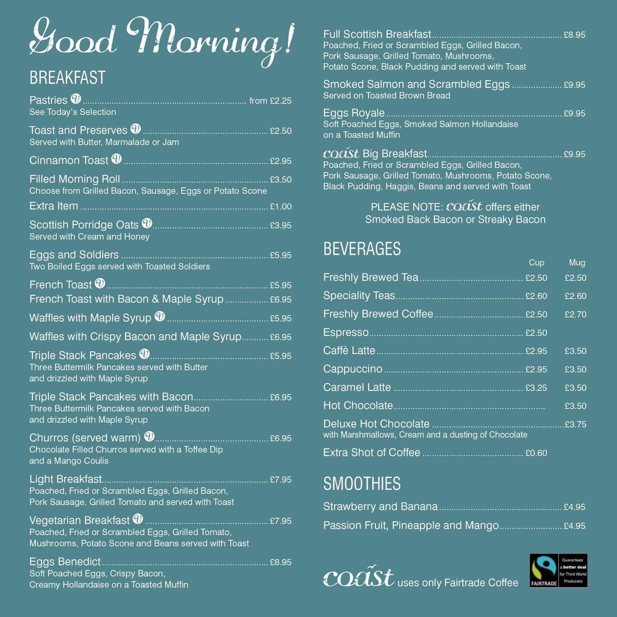 CawleyHotel's tweet photo. Absolutely delighted to announce our breakfast menu to be launching at Coast 🌊🍳 🥞🥓 Launch date 23/10/17

#Coast #Breakfast #scottishbrekkie https://t.co/z0wBn2pV4o