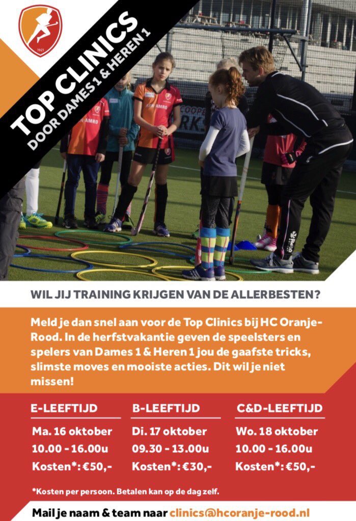 Top clinics door dames en heren 1! Meld je nu aan en krijg training van de allerbesten! #herfstvakantie #lekkerhockeyen