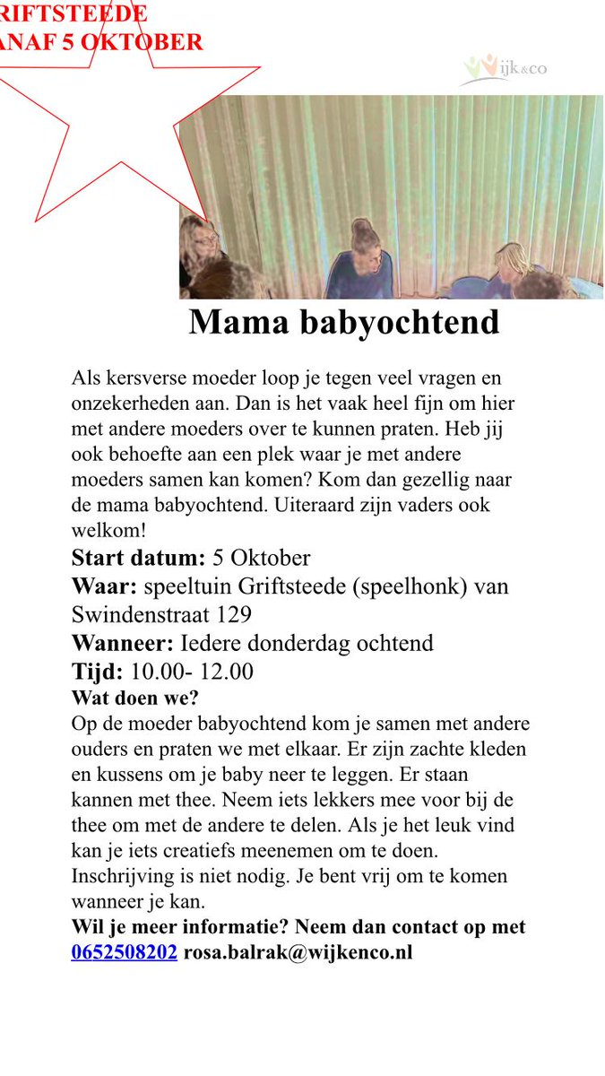 RosaDock's tweet photo. #moeder #baby ochtend #griftsteede 5 oktober 10.00-12.00 #kostenloseactiviteiten @WijkEnCoNO @WijkEnCoRosa https://t.co/sW54nuOX6b