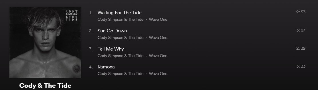 saradg32's tweet photo. #WaveOneEP on repeat @Spotify  @codysimpson @codyandthetide   https://t.co/SIic0ji1QK