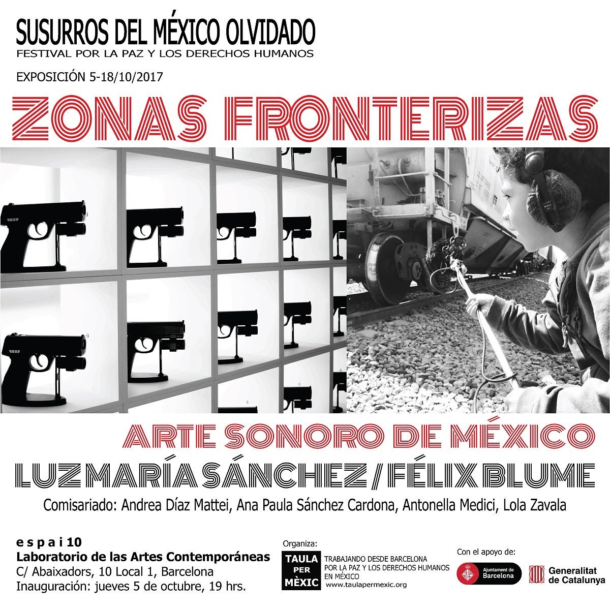 susurros_mx's tweet photo. Te esperamos este 5/10 #ZonasFronterizas @taulapermexic @Espai10_bcn #FelixBlume #LuzMariaSanchez https://t.co/bV8vbjzeJ6