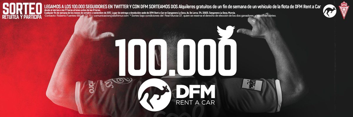 realmurciacfsad's tweet photo. 👉100.000👈¡Entramos en el club de los + de 100.000 seguidores en twitter!
Haz 🔃 y participa en el SORTEO @alquilerdfm
https://t.co/S59z4y4McY https://t.co/tf7JWLmMFP