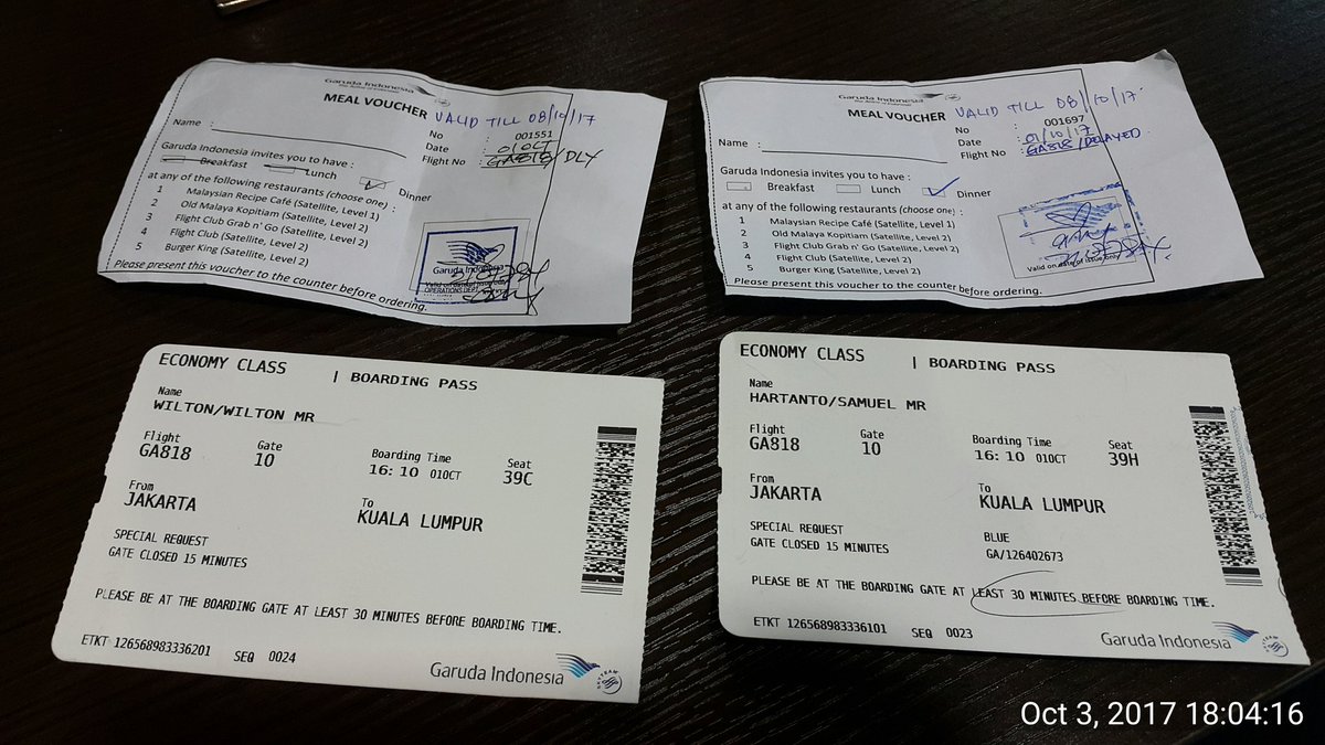 samuelhart's tweet photo. @GarudaCares you're disappointing us. Your meal invitation (delay compensation GA818 1 Oct 17) is not accepted @BurgerKing KLIA. How come? https://t.co/HwDvA7rDVD